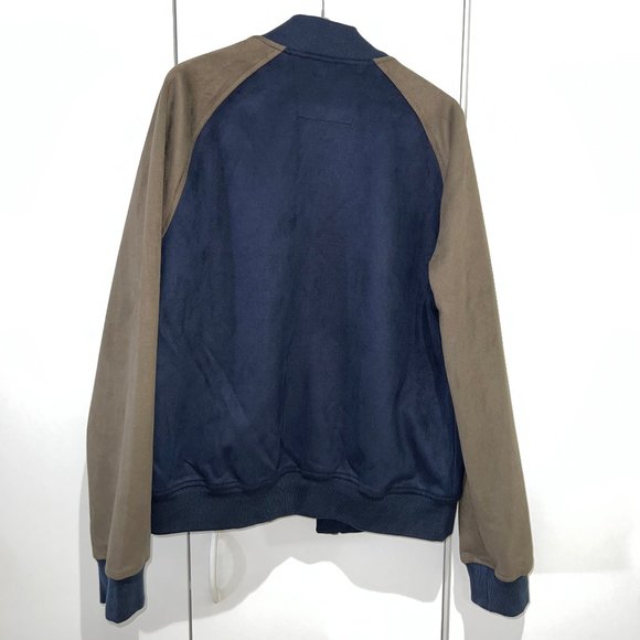 BR Banana Republic Men Vegan-Suede Bomber Jacket M Medium Preppy Navy - Picture 4 of 5